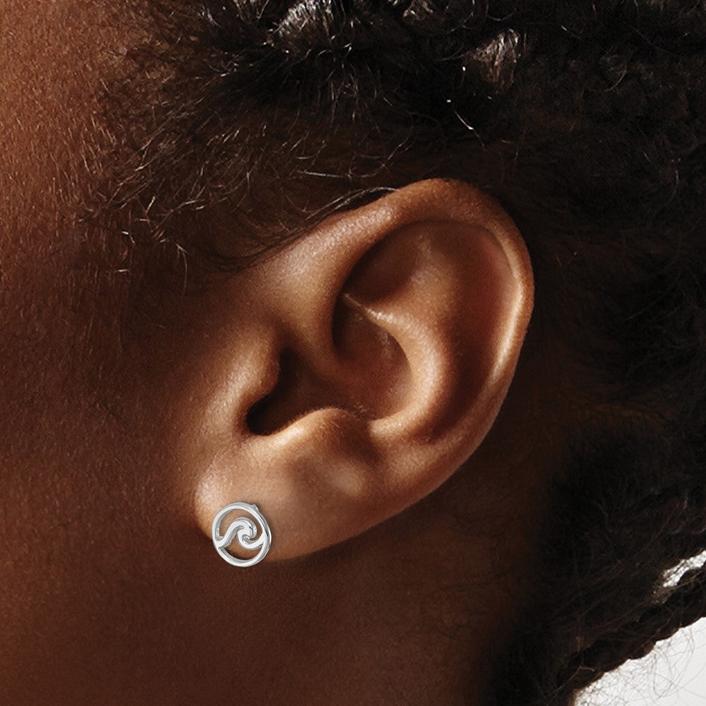 LE-059 Sterling Silver Rhodium-plated Polished Wave Post Earring