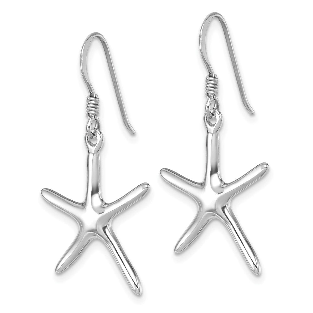 LE-089 Sterling Silver Rhodium-plated Polished Starfish Dangle Earring