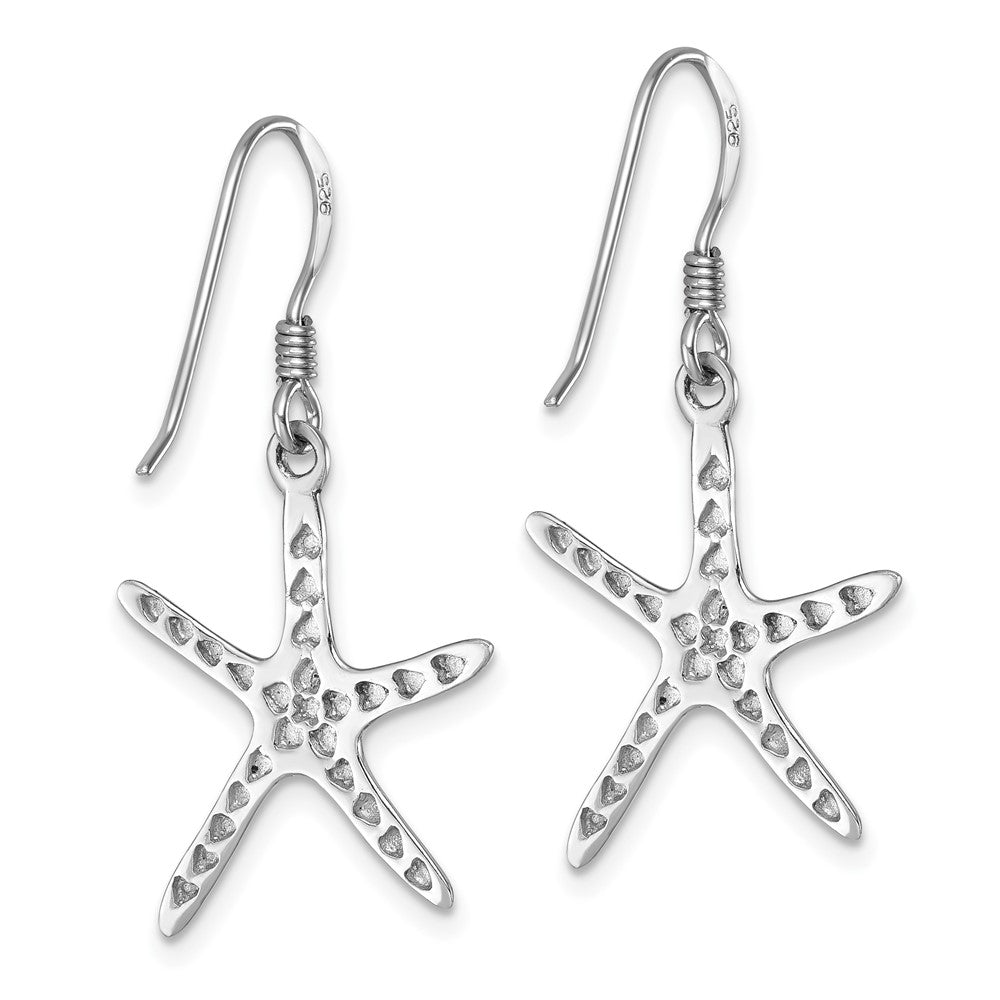LE-089 Sterling Silver Rhodium-plated Polished Starfish Dangle Earring