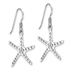 LE-089 Sterling Silver Rhodium-plated Polished Starfish Dangle Earring