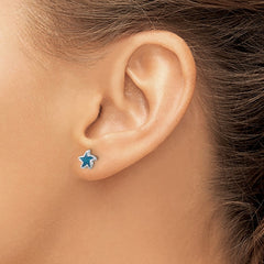 LE-122 Sterling Silver Rhodium-plated Polished Enameled Starfish Post Earring