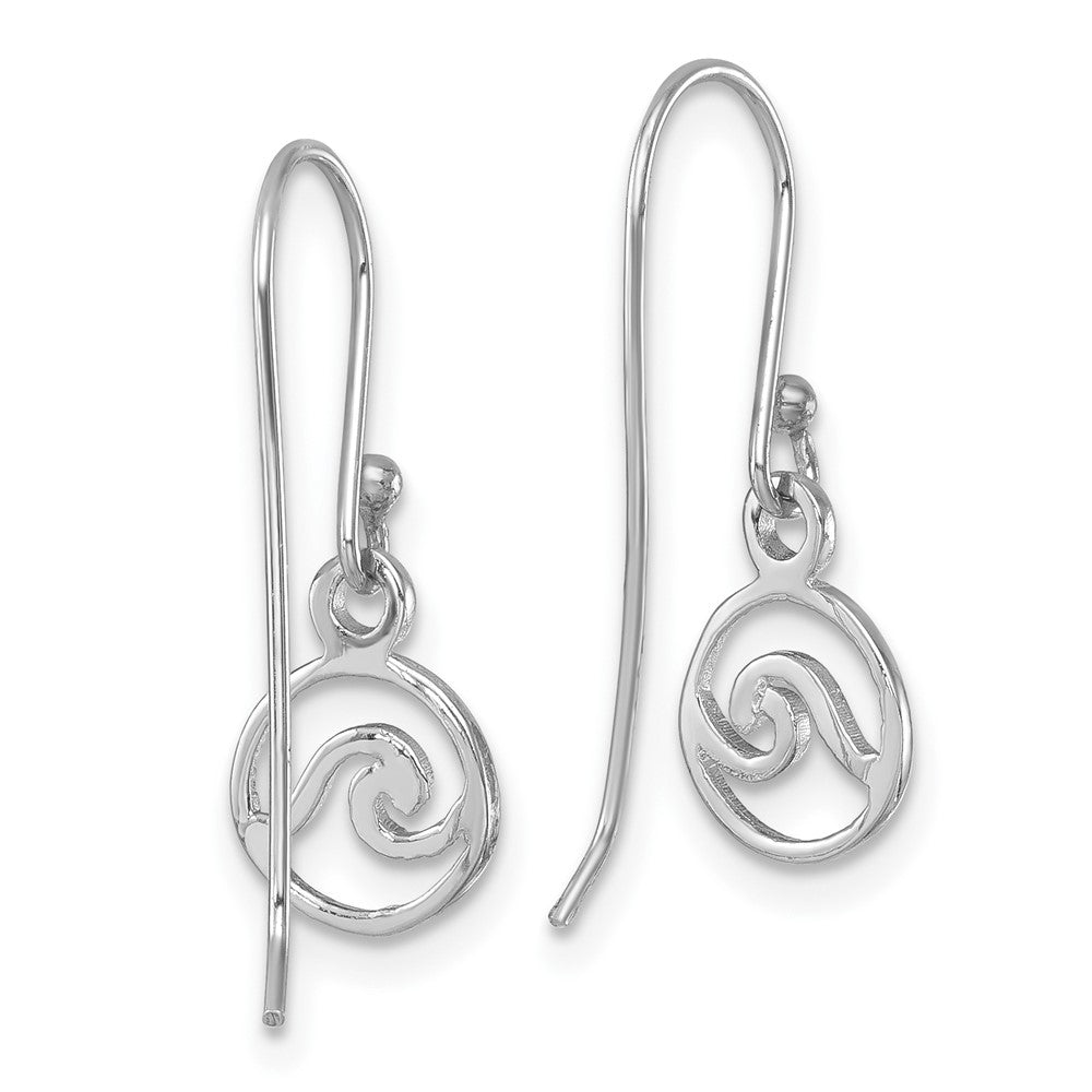 LE-142 Sterling Silver Rhodium-plated Polished Wave Dangle Earring