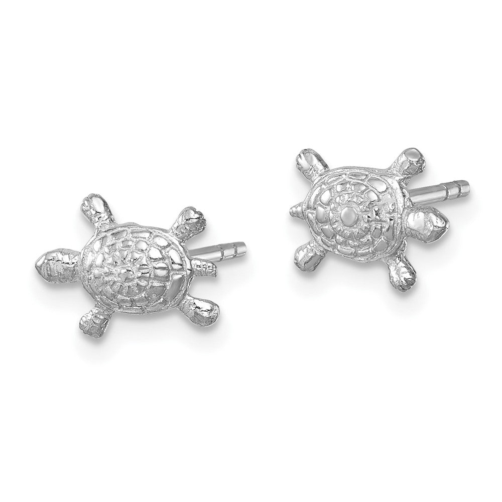 LE-162 Sterling Silver Rhodium-plated Polished Turtle Post Earrings