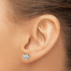 LE-162 Sterling Silver Rhodium-plated Polished Turtle Post Earrings