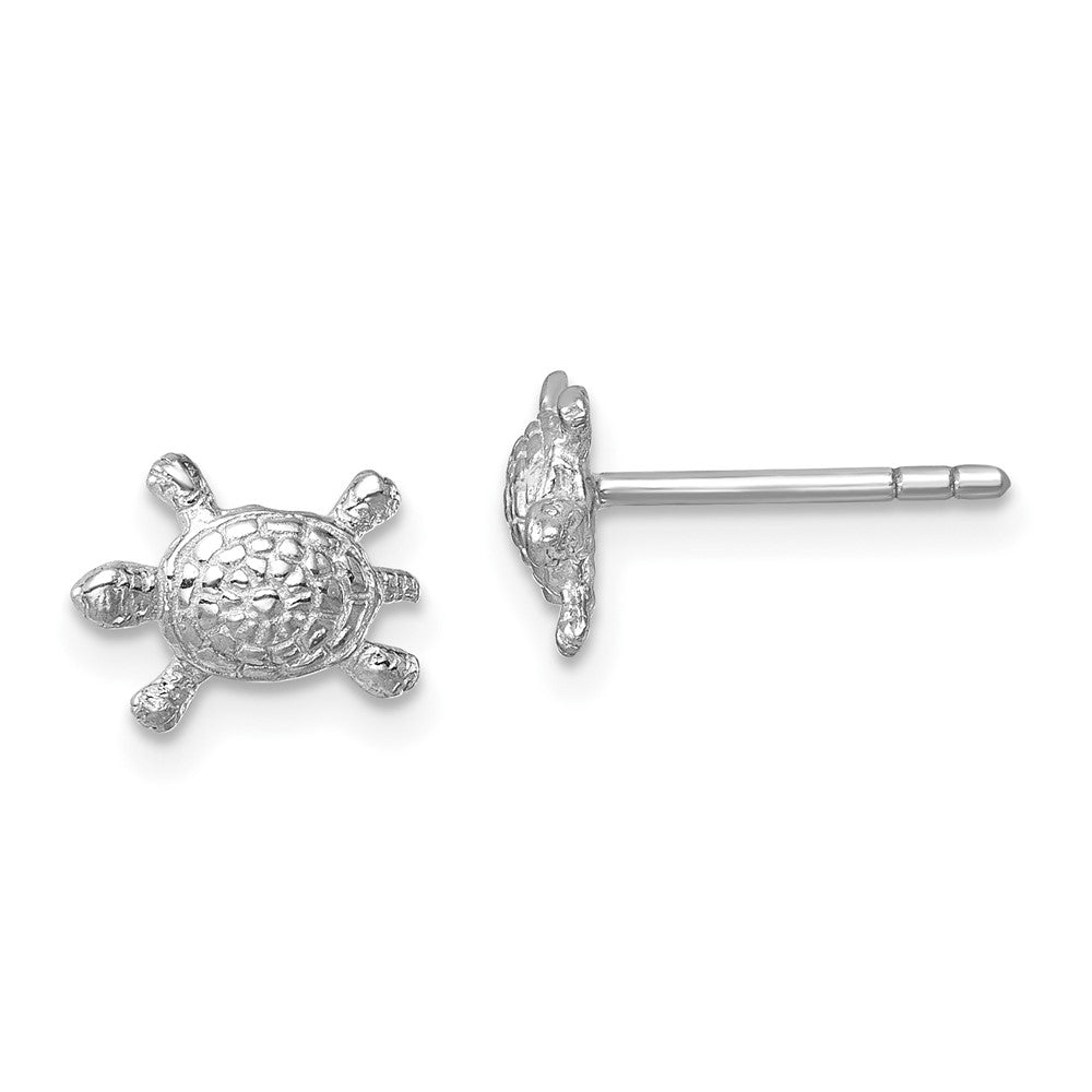 LE-162 Sterling Silver Rhodium-plated Polished Turtle Post Earrings