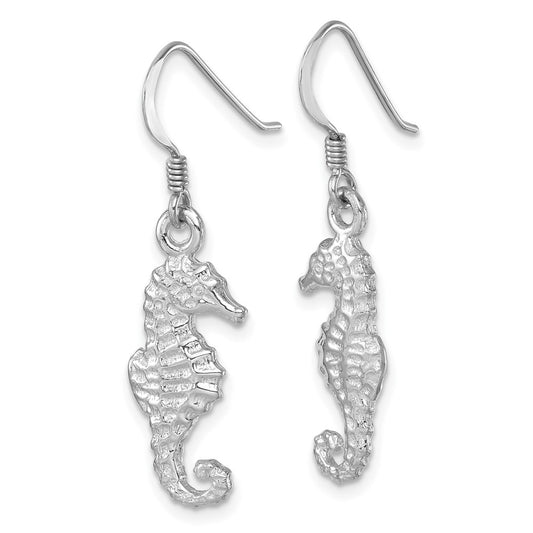 LE-168 Sterling Silver Rhodium-plated Polished Seahorse Dangle Earring