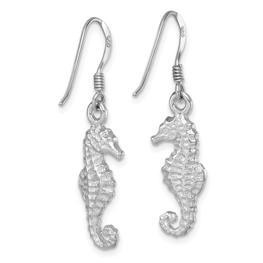 LE-168 Sterling Silver Rhodium-plated Polished Seahorse Dangle Earring