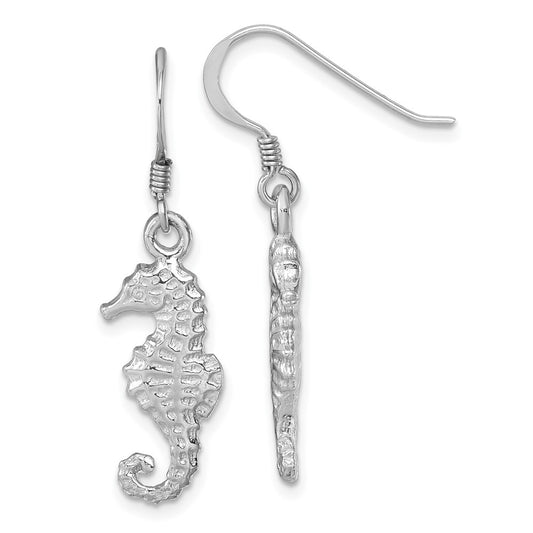 LE-168 Sterling Silver Rhodium-plated Polished Seahorse Dangle Earring