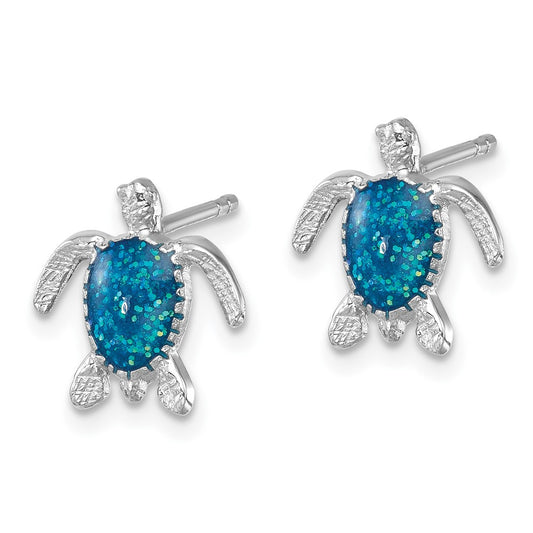LE-181 Sterling Silver Rhodium-plated Enameled Polished Turtle Post Earring