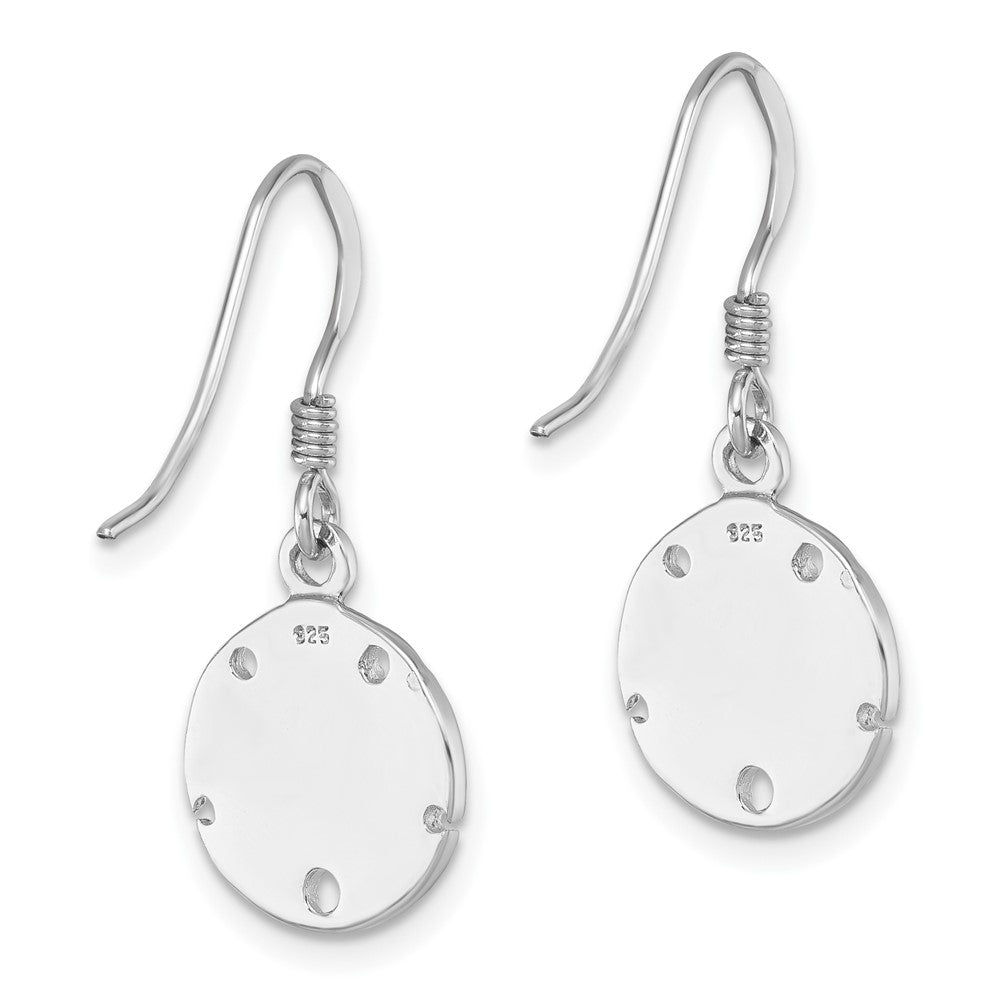 LE-189 Sterling Silver Rhodium-plated Polished and Textured Enameled Sand Dollar Dangle Earring