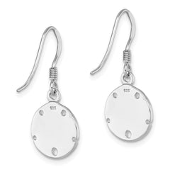 LE-189 Sterling Silver Rhodium-plated Polished and Textured Enameled Sand Dollar Dangle Earring