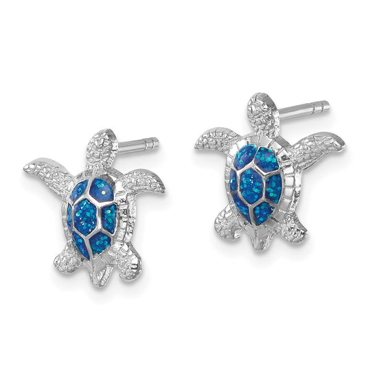 LE-202 Sterling Silver Rhodium-plated Enameled Polished Turtle Post Earring