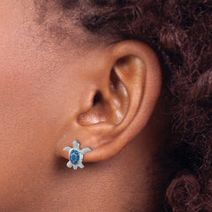 LE-202 Sterling Silver Rhodium-plated Enameled Polished Turtle Post Earring