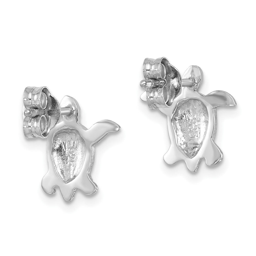 LE-202 Sterling Silver Rhodium-plated Enameled Polished Turtle Post Earring