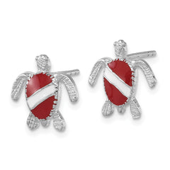 LE-207 Sterling Silver Rhodium-plated Enameled Polished Dive Flag Turtle Post Earring