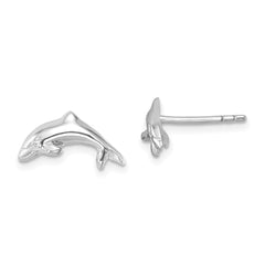 LE-211 Sterling Silver Rhodium-plated Polished Dolphin Post Earring