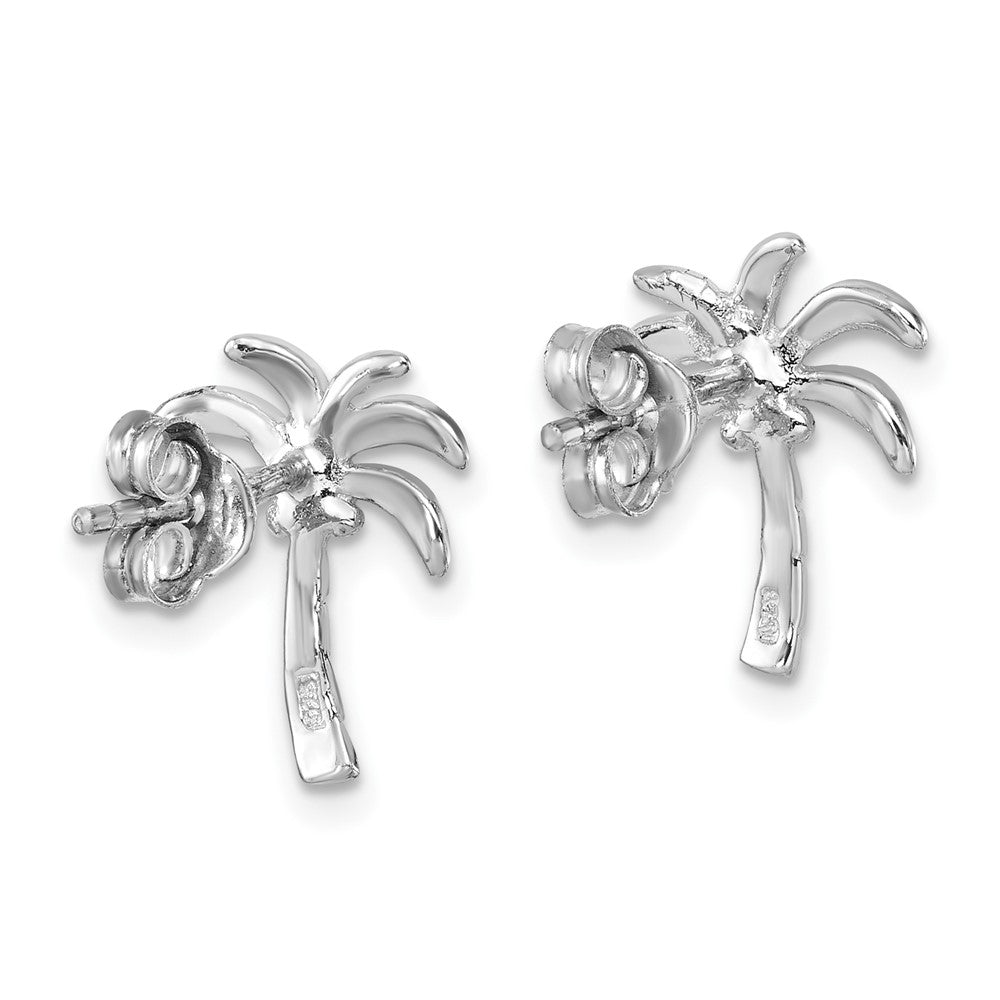 LE-382 Sterling Silver Rhodium-plated Polished Palm Tree Post Earring