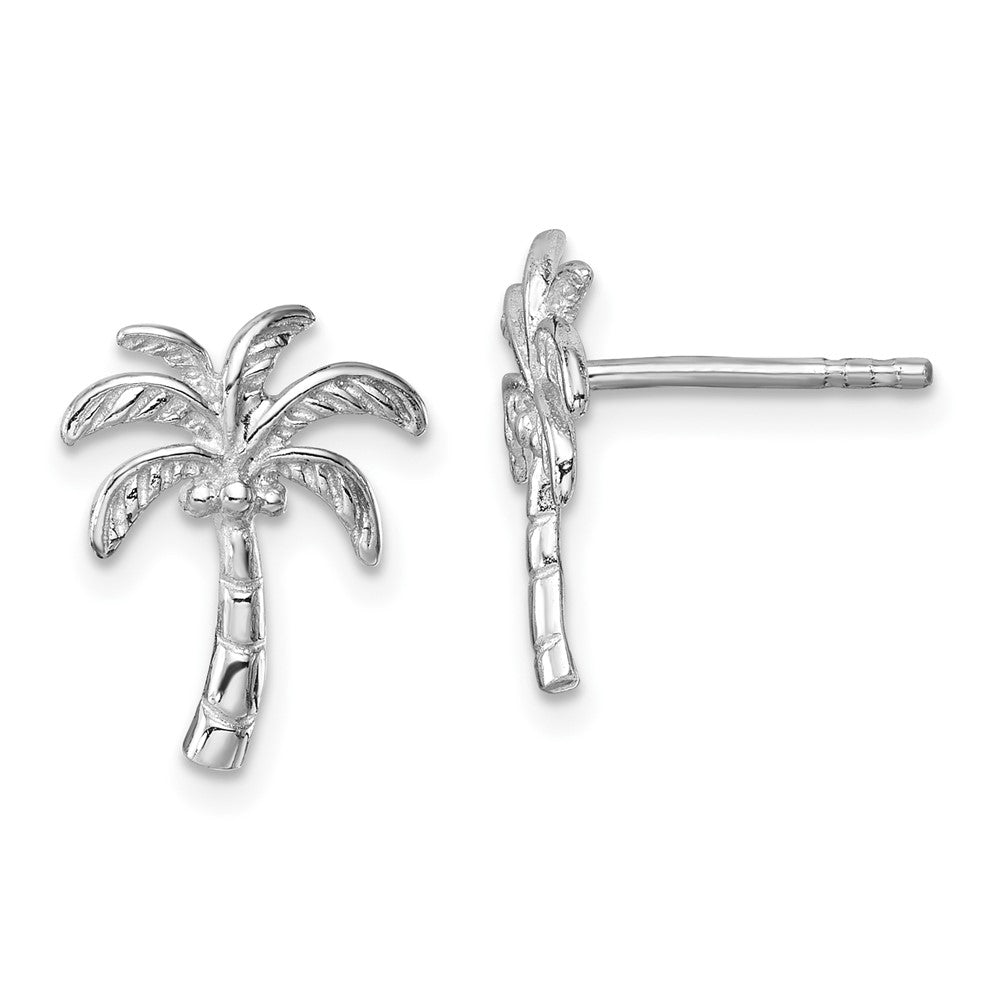 LE-382 Sterling Silver Rhodium-plated Polished Palm Tree Post Earring