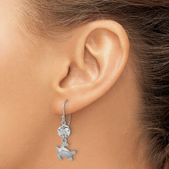 LE-407 Sterling Silver Rhodium-plated Polished Sand Dollar and Swimming Turtle Pendant