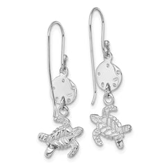 LE-407 Sterling Silver Rhodium-plated Polished Sand Dollar and Swimming Turtle Pendant