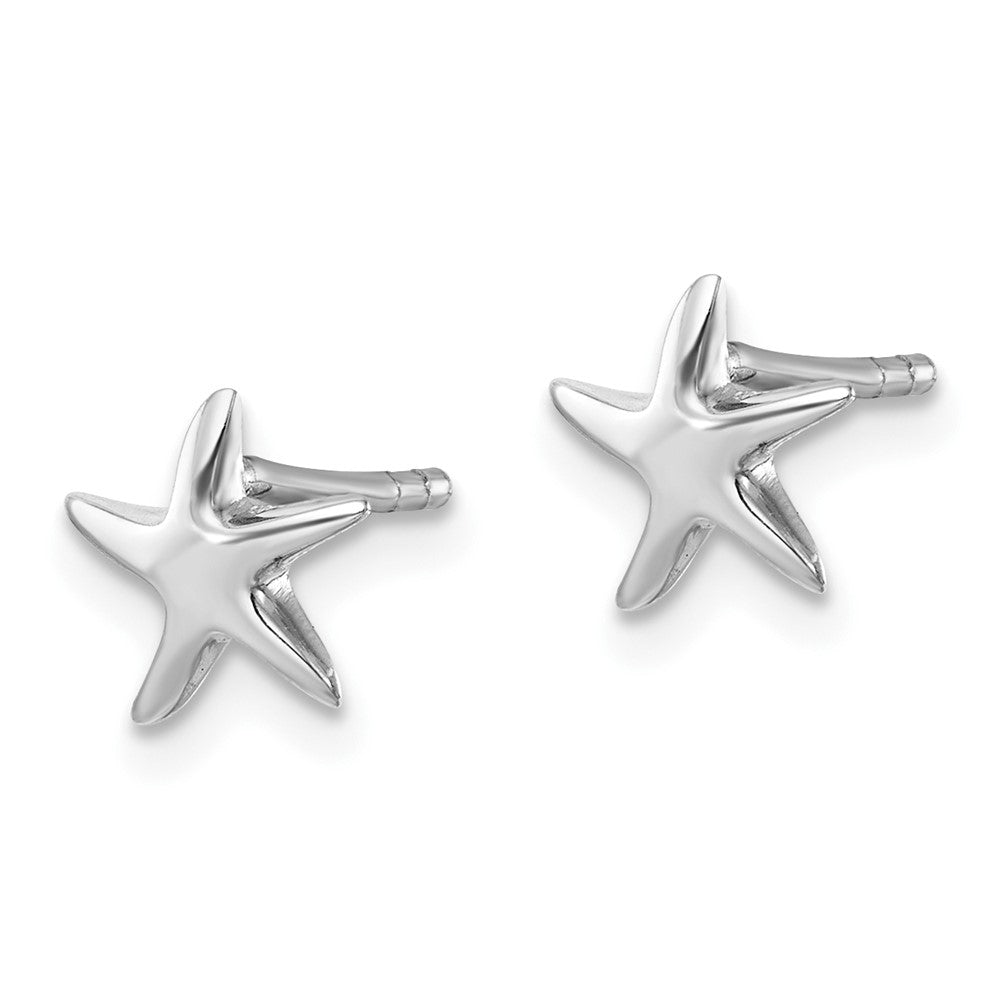 LE-890 Sterling Silver Rhodium-plated Polished Starfish Post Earring