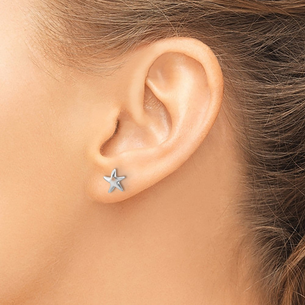 LE-890 Sterling Silver Rhodium-plated Polished Starfish Post Earring
