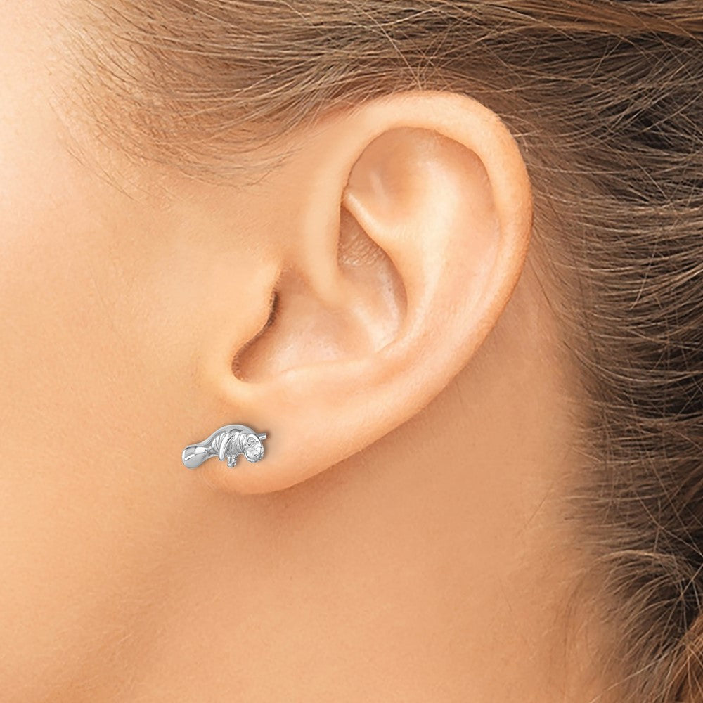 LE-96210 Sterling Silver Rhodium-plated Polished Manatee Post Earring