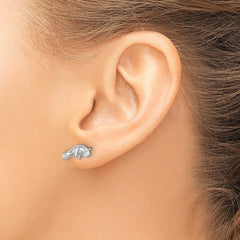 LE-96210 Sterling Silver Rhodium-plated Polished Manatee Post Earring