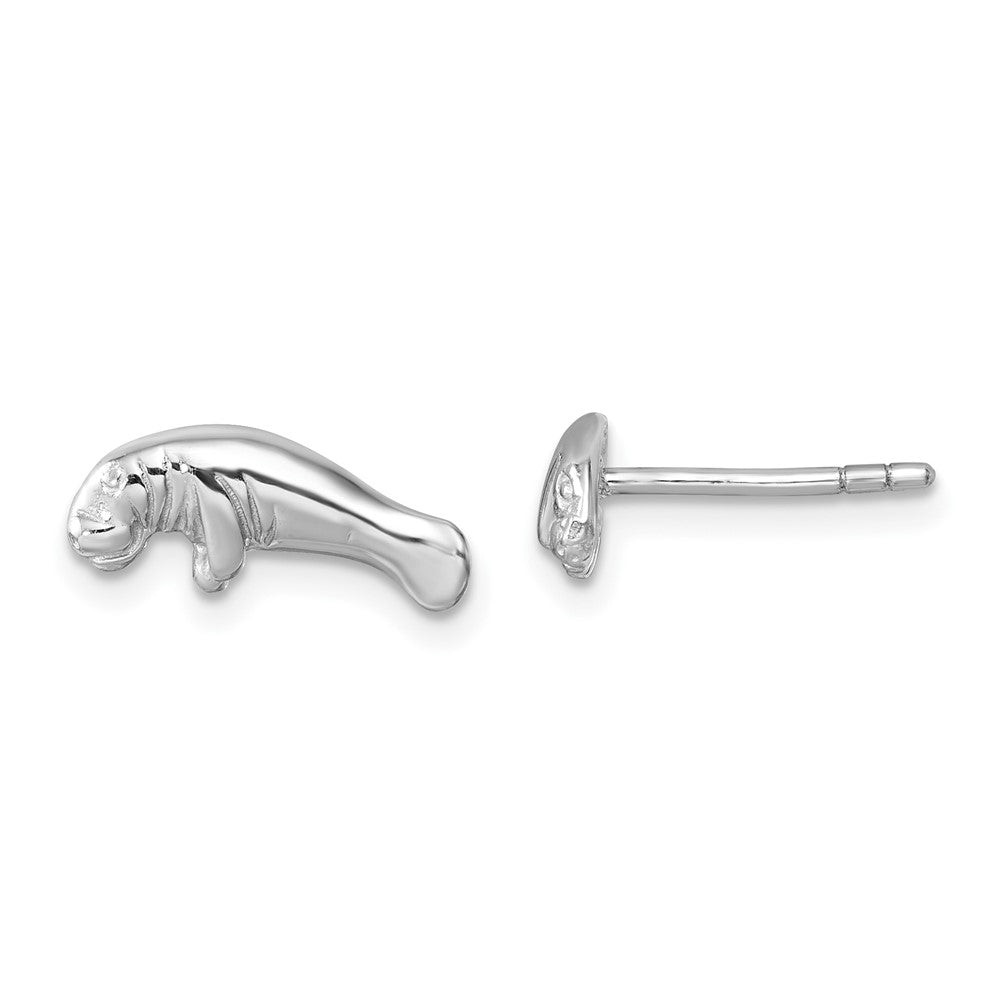 LE-96210 Sterling Silver Rhodium-plated Polished Manatee Post Earring