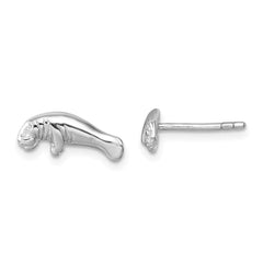 LE-96210 Sterling Silver Rhodium-plated Polished Manatee Post Earring