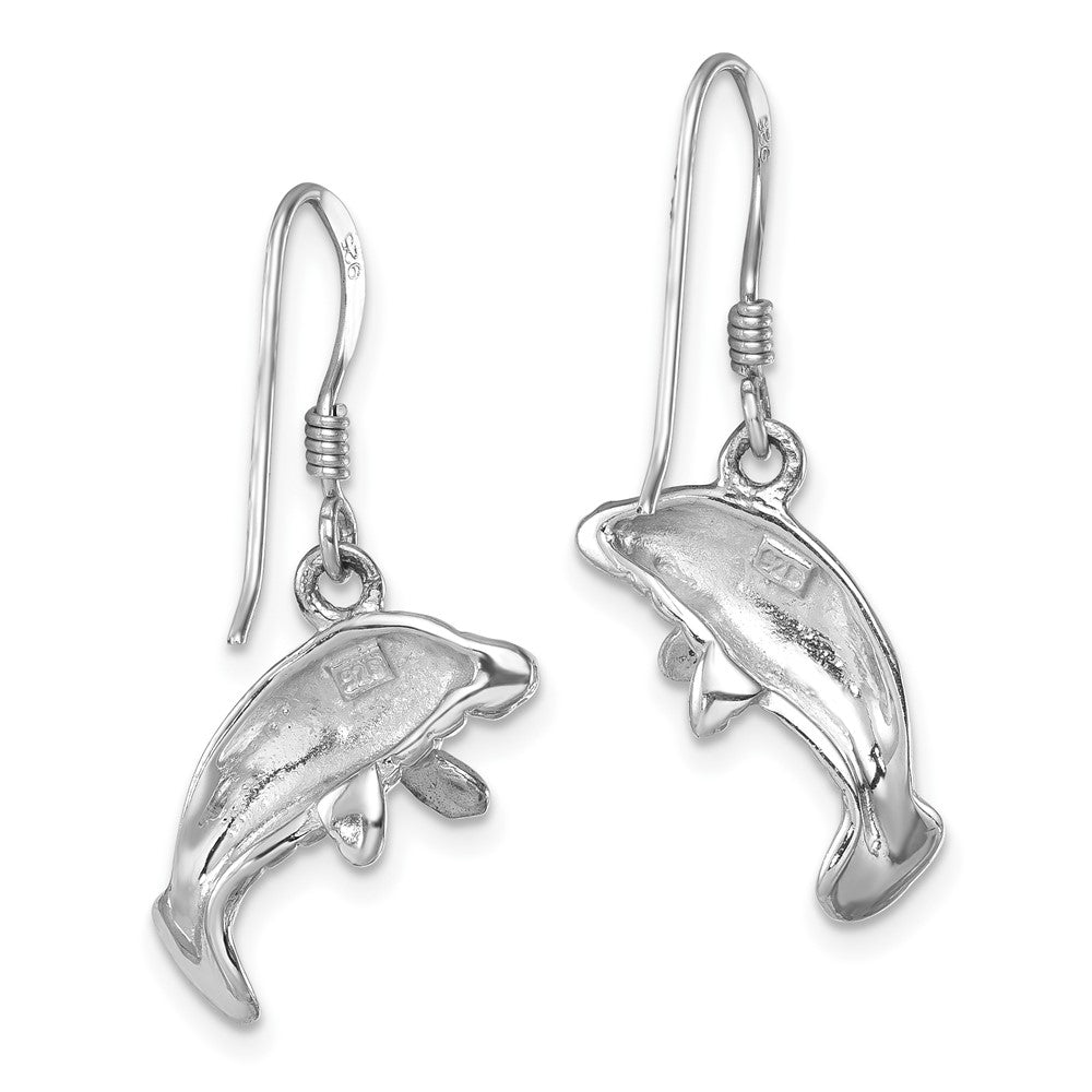 LE-96212 Sterling Silver Rhodium-plated Polished Manatee Dangle Earring