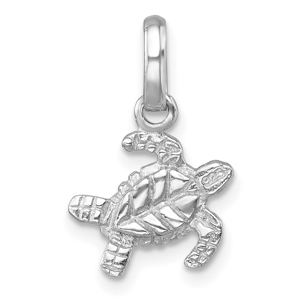 Sterling Silver Rhodium-plated Polished Small Swimming Turtle Pendant LP-007