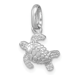 Sterling Silver Rhodium-plated Polished Small Swimming Turtle Pendant LP-007