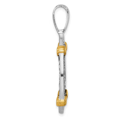 Sterling Silver Rhodium-plated Antiqued Gold-tone Ship Coin Pendant LP-150