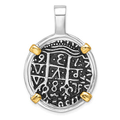 Sterling Silver Rhodium-plated Antiqued Gold-tone Ship Coin Pendant LP-150