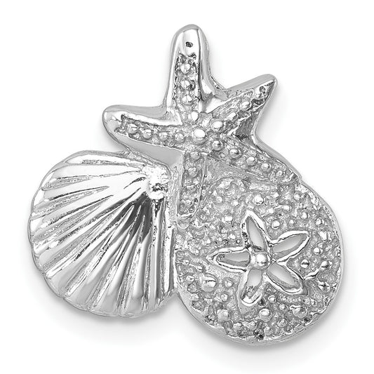Sterling Silver Rh-plated Polished Starfish,Sand Dollar & Shell Chain Slide LP-229