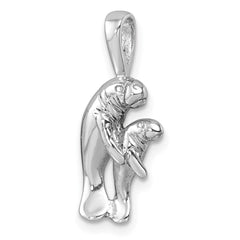 Sterling Silver Rhodium-plated Polished Manatee And Baby Pendant LP-9622