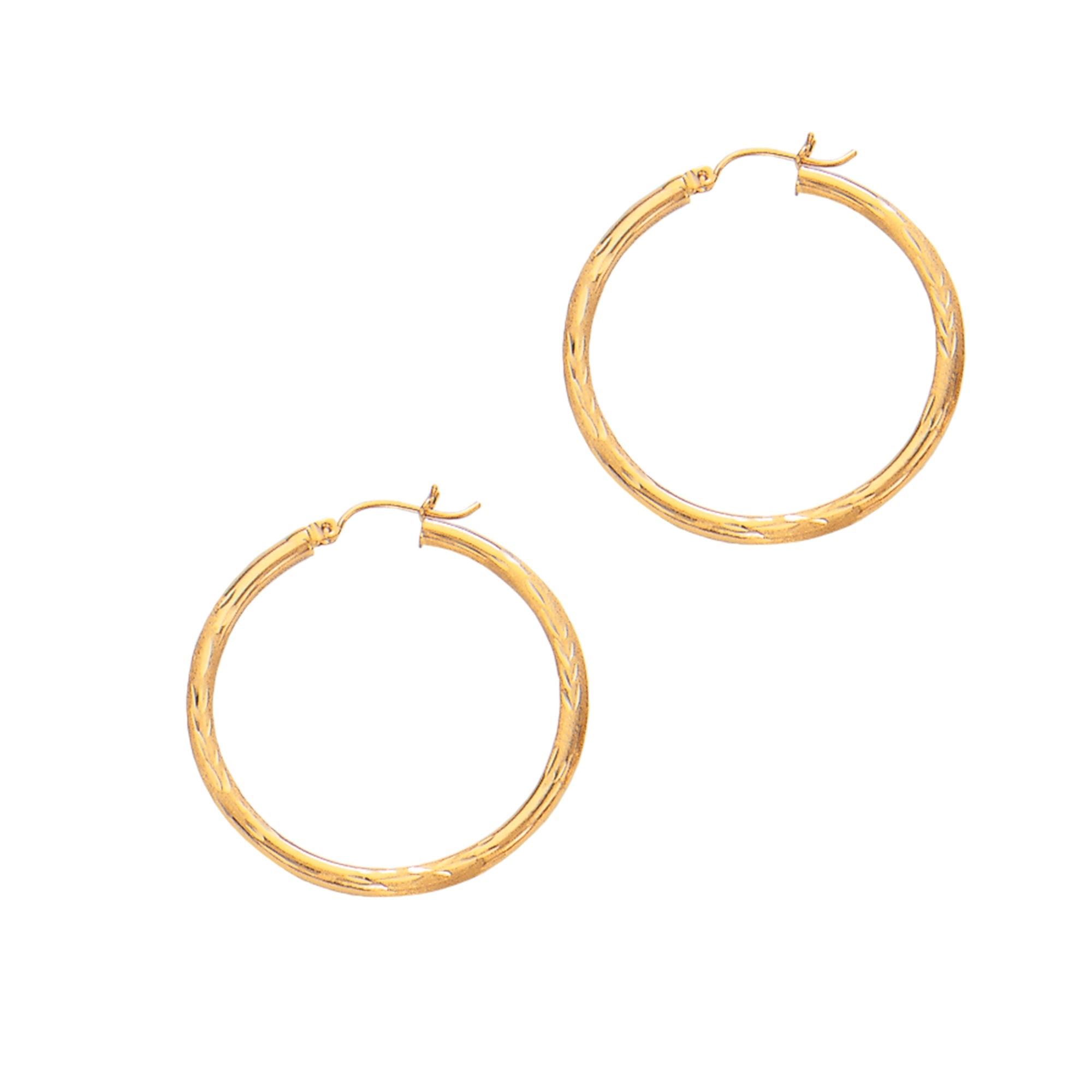 Parkplace Jewelers 14k-yellow-gold-2x25mm-diamond-cut-polished-design-hoop-earring-lt270