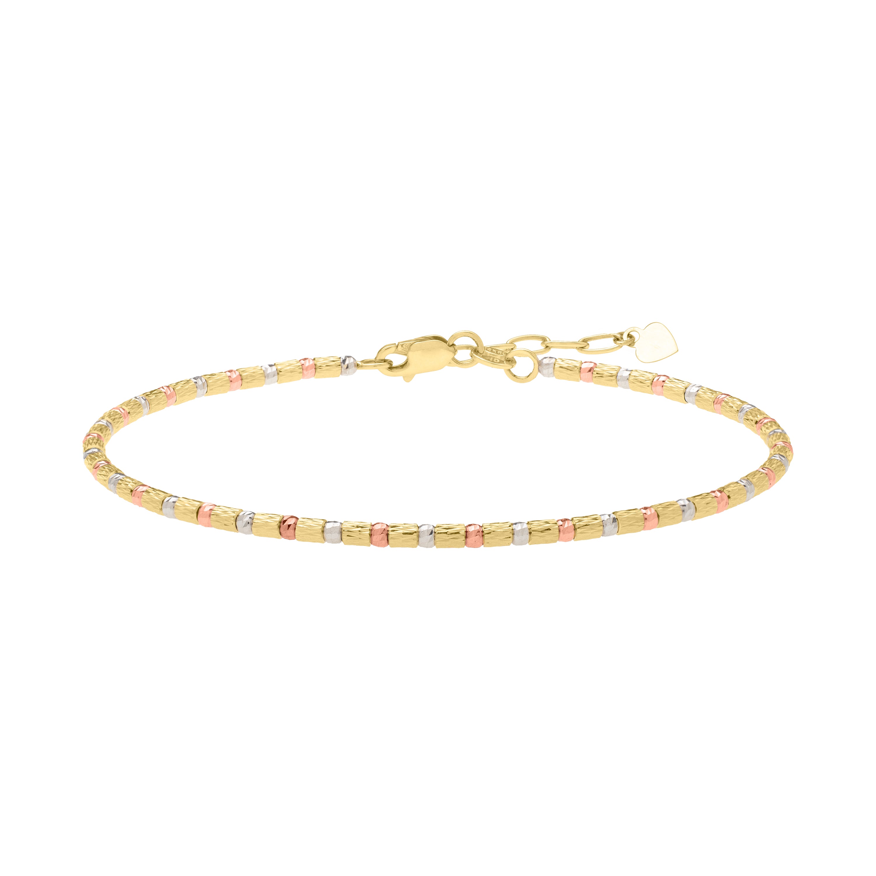 Royal Chain 14K Gold Tri-Color Diamond Cut Bead Bracelet MB10174