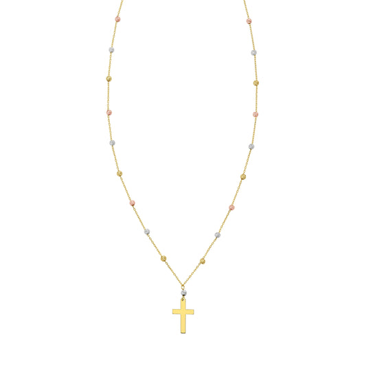Tri-color Gold Polished Love & Faith Necklace