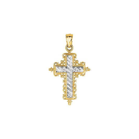 Two-tone Gold Diamond Cut/ Textured Crosses Charm