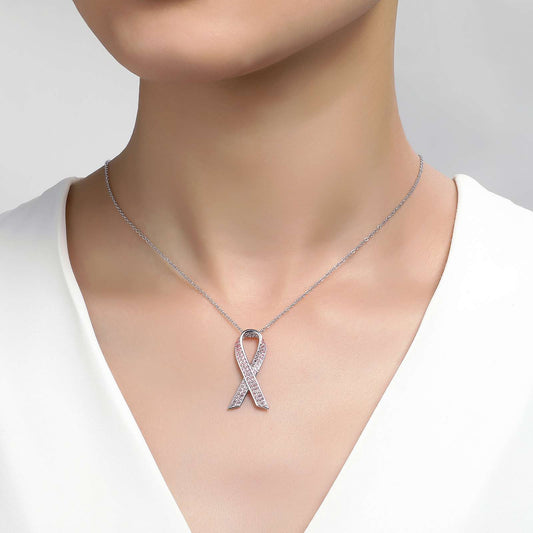 LAFONN Pave Pink Ribbon Necklace N0178PKP24