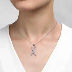 LAFONN Pave Pink Ribbon Necklace N0178PKP24