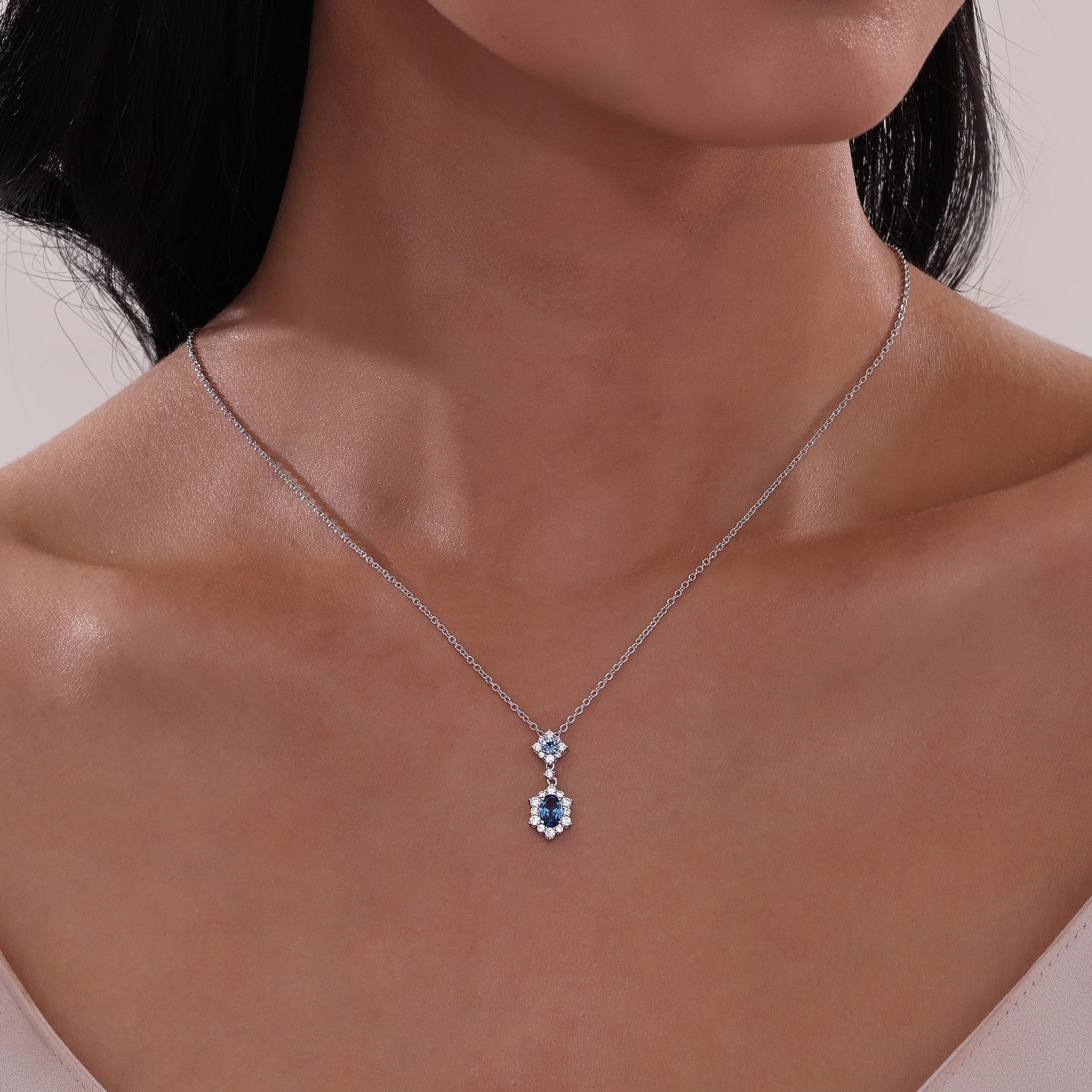 LAFONN 1.02 CTW Oval Halo Necklace N0322BTP20