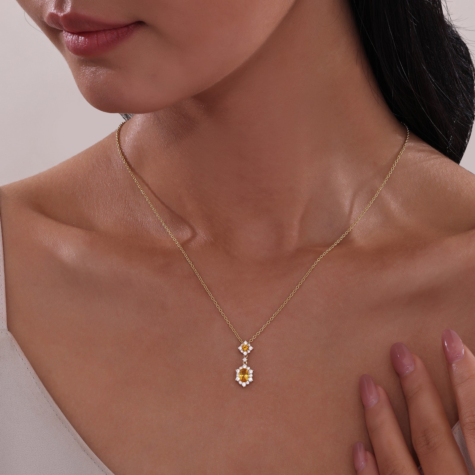 LAFONN 1.02 CTW Oval Halo Necklace N0322BTP20