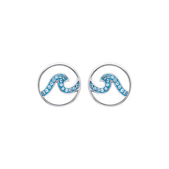 Sterling silver wave stud earrings with light blue crystals