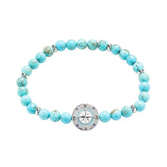 Sterling silver compass bracelet with crystals and turquoise beads