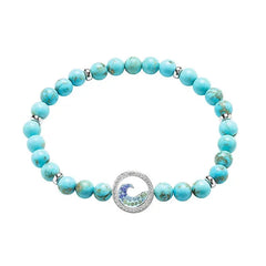 Sterling silver crystal wave bracelet with turquoise beads