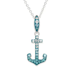 Sterling silver anchor necklace with light blue and white crystals
