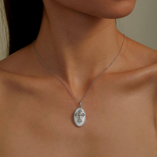 LAFONN Cross on Mother of Pearl Disc Necklace P0279PLP20